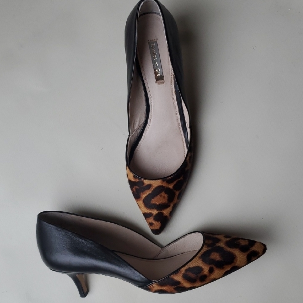 Louise et Cie Black and Brown Kitten Heels with Leopard Print